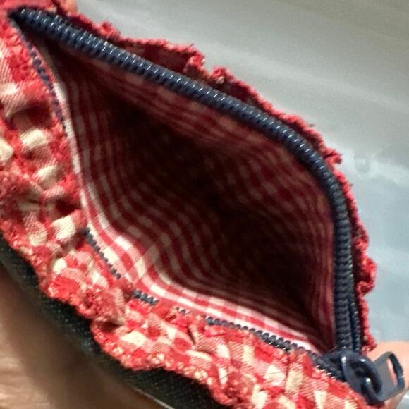 Sanrio Hello Kitty Gingham Rare patch vintage Y2K denim tri fold wallet collecti - Picture 11 of 14